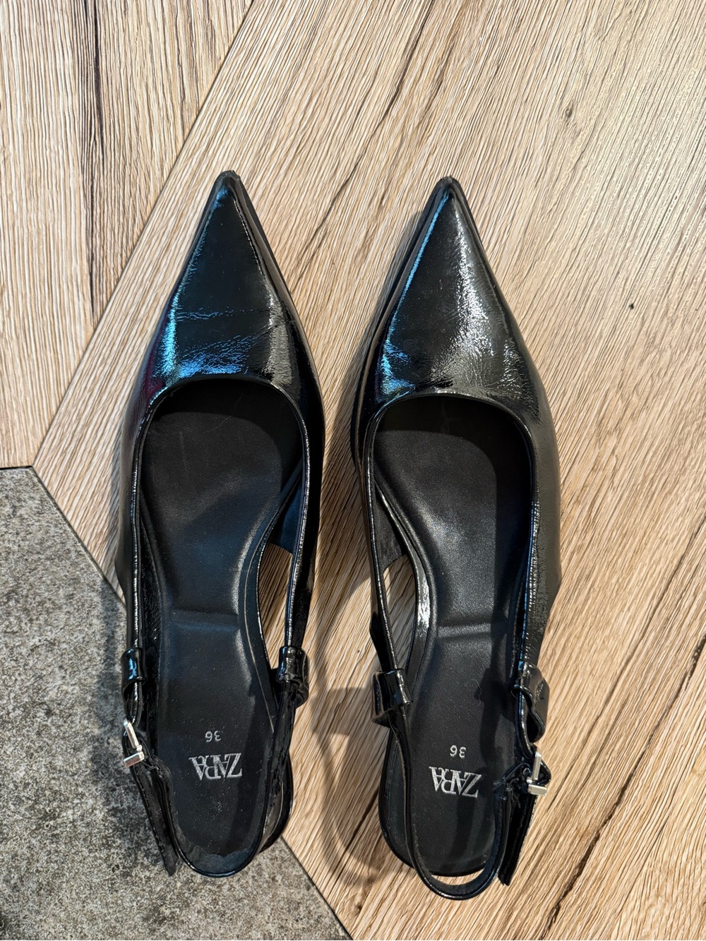 ZARA Black Patent Pointed Slingback Heels